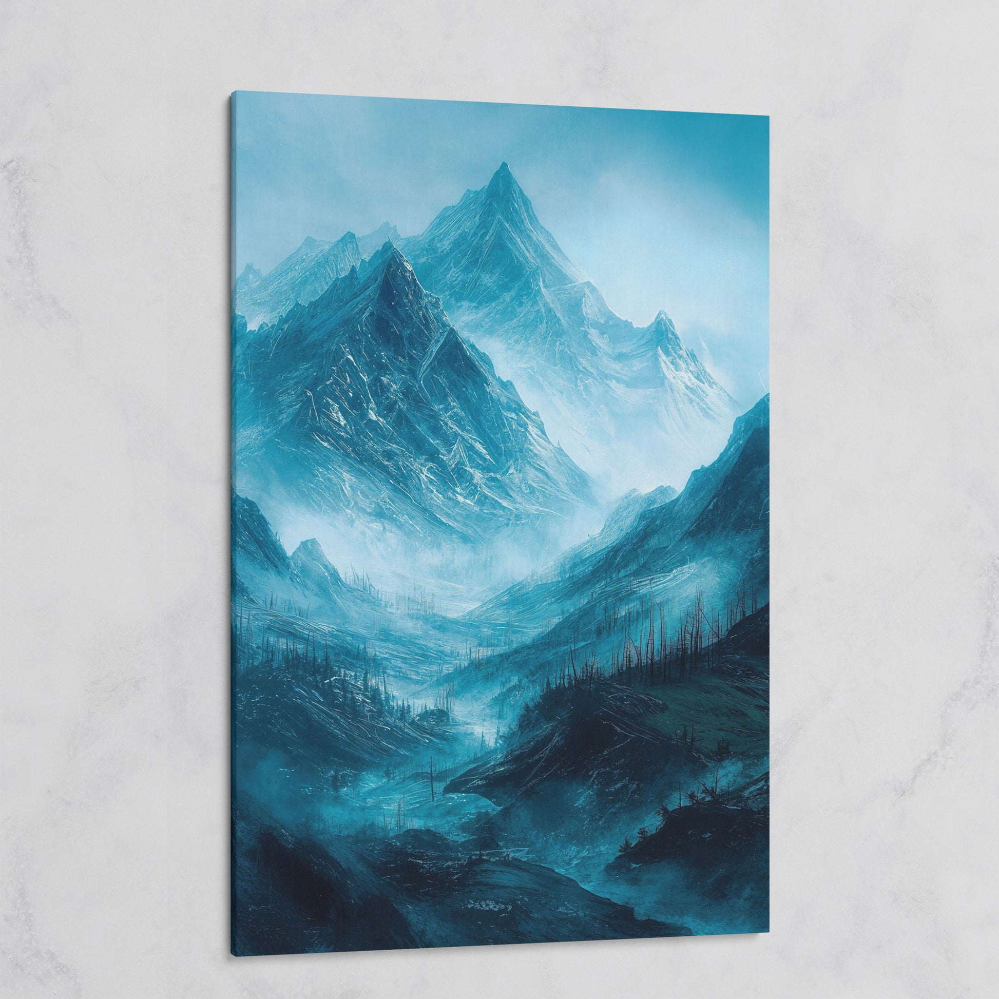 Misty Snow-Covered Mountain Range Canvas Wall Art on gallery wrap