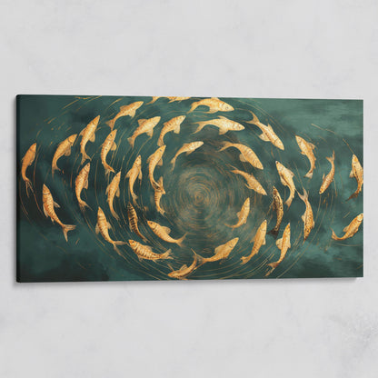 Teal and Gold Swirl Canvas on gallery wrap