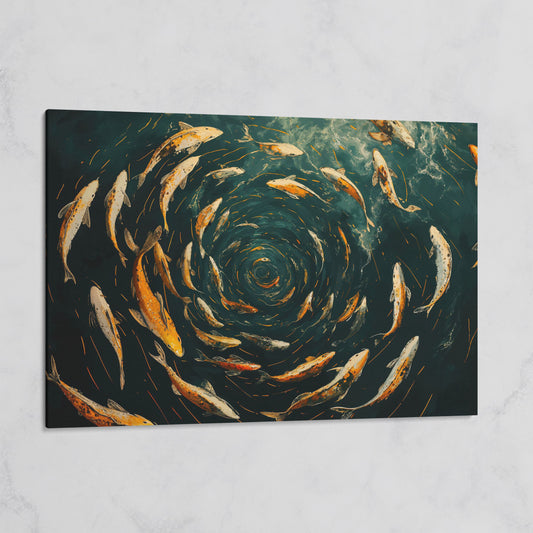 Swirling Koi Fish Canvas Art, Japanese-Style Circular Pattern on gallery wrap