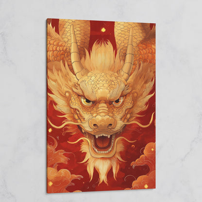 Gold and Red Chinese Dragon Head Canvas on gallery wrap
