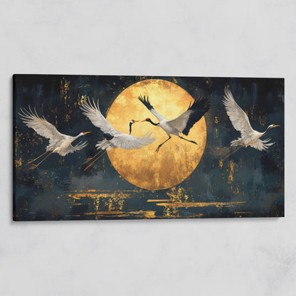 Cranes in Flight Japanese Canvas Print on gallery wrap