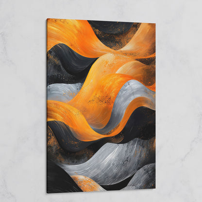 Abstract Waves in Burnt Orange and Charcoal Canvas on gallery wrap