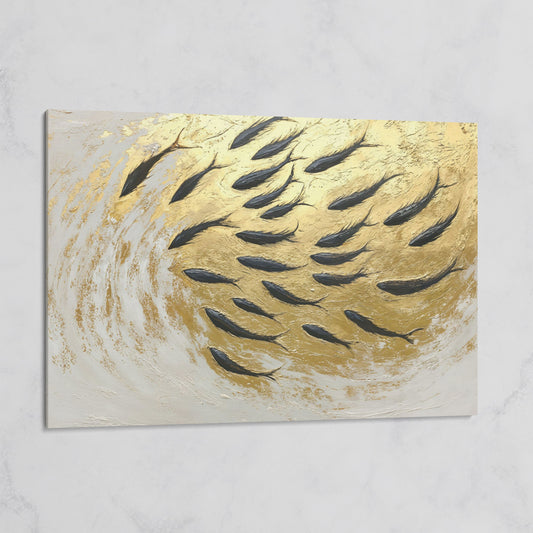Abstract Marine Life Canvas Print with Gold Swirls on gallery wrap
