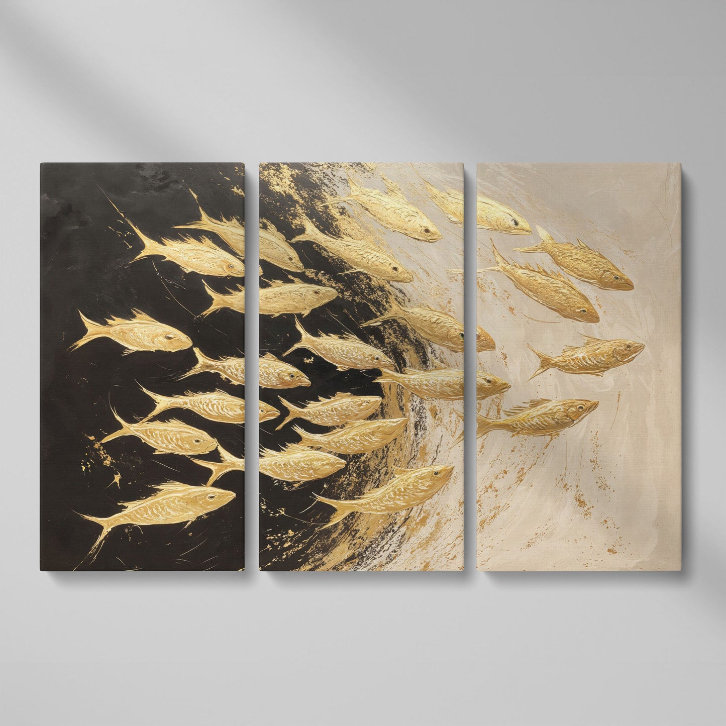 Abstract Gold Fish Canvas Print as 3-panel split version