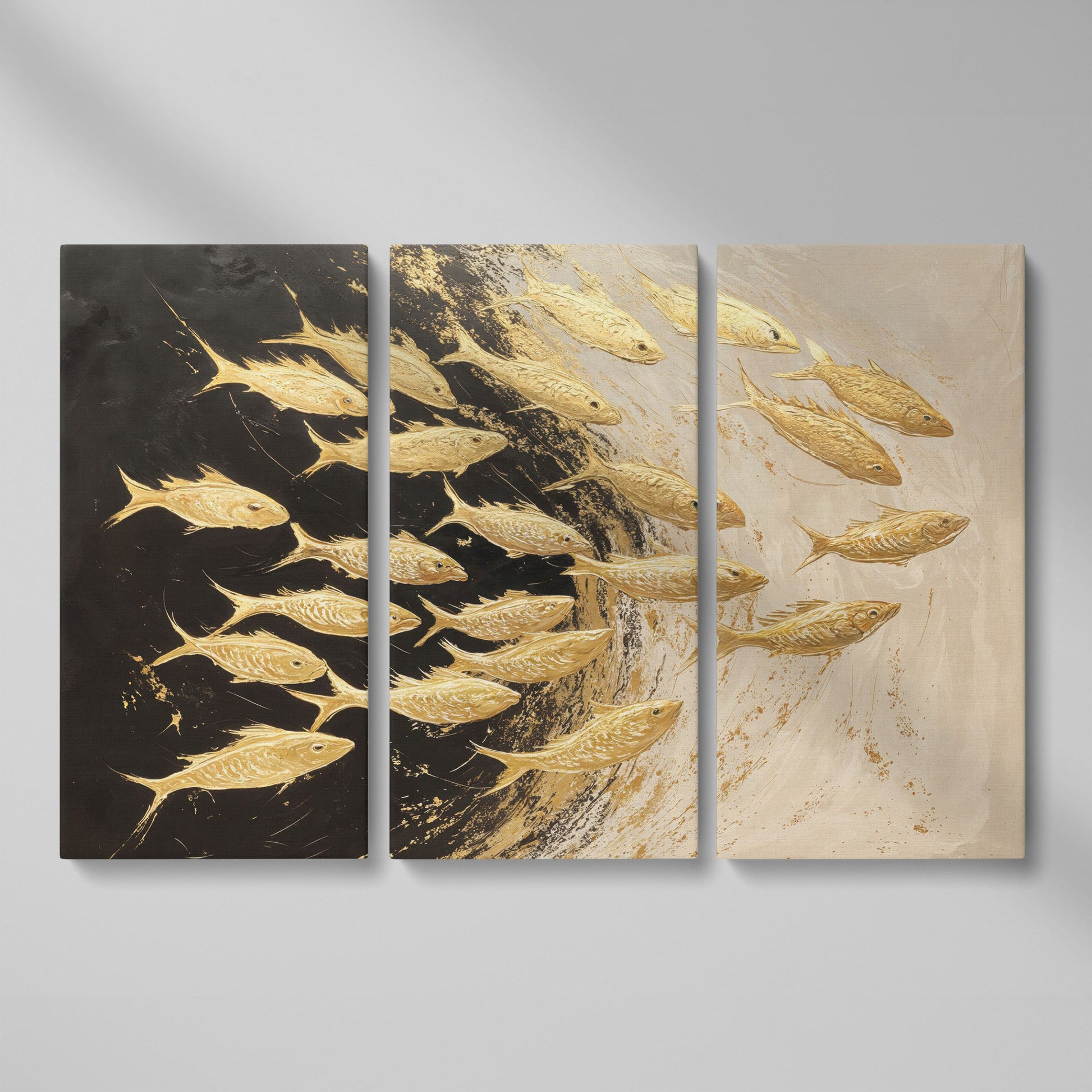 Abstract Gold Fish Canvas Print as 3-panel split version