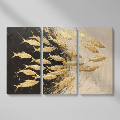 Abstract Gold Fish Canvas Print as 3-panel split version