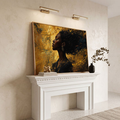 Elegant Black Woman Profile Canvas in white oak floating frame