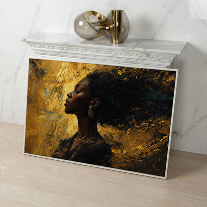 Elegant Black Woman Profile Canvas in white floating frame