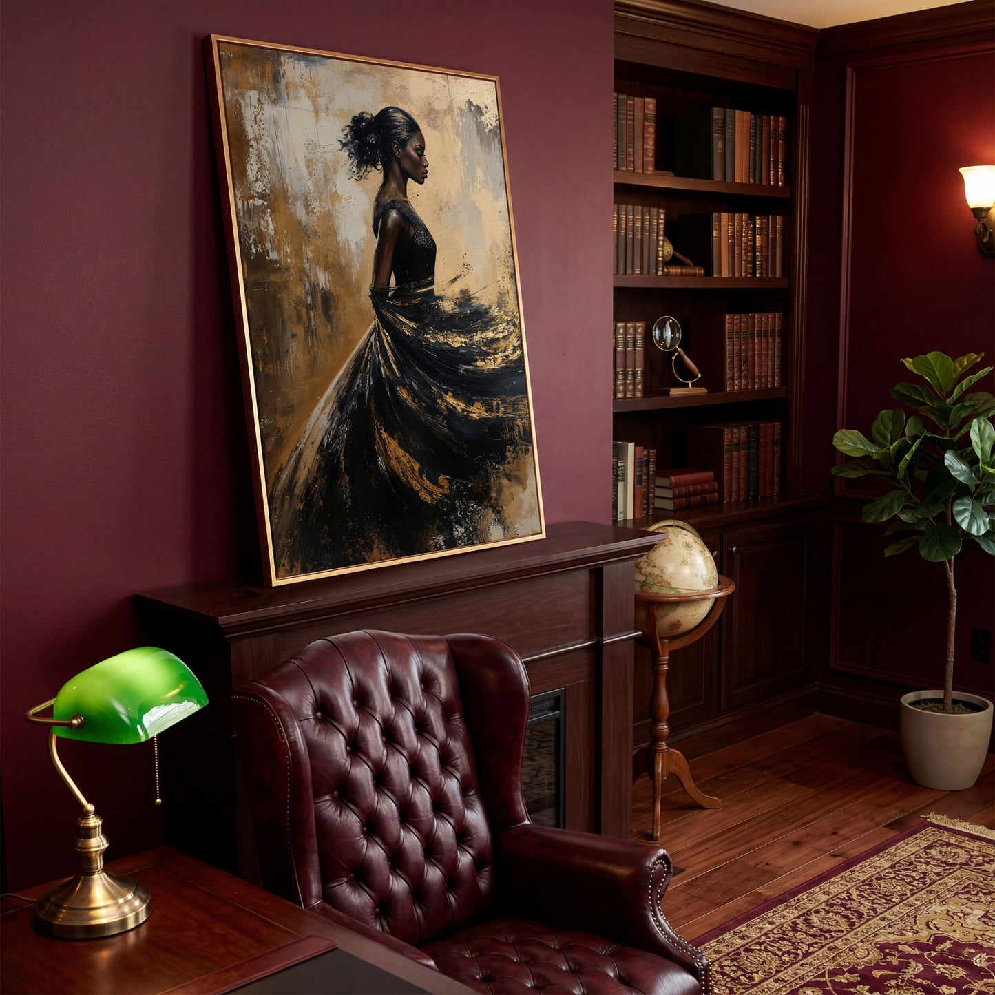 Woman in Flowing Dress Canvas Print in antique gold floating frame