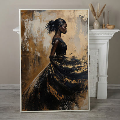 Woman in Flowing Dress Canvas Print in white floating frame