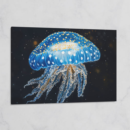 Blue Jellyfish Canvas Print with Drifting Tentacles on gallery wrap