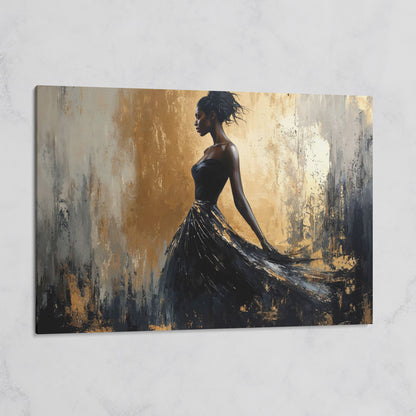 Elegant Black Woman in Dress Canvas Print on gallery wrap