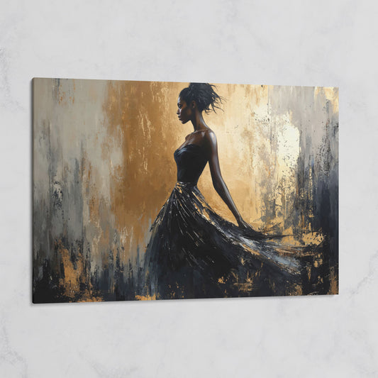 Elegant Black Woman in Dress Canvas Print on gallery wrap