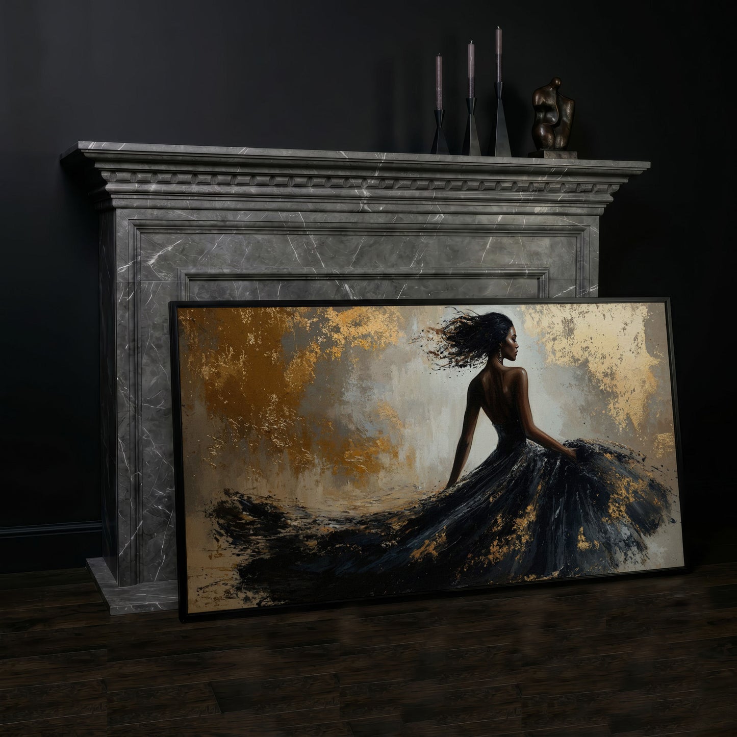 Abstract Black Dress Canvas Print in black floating frame
