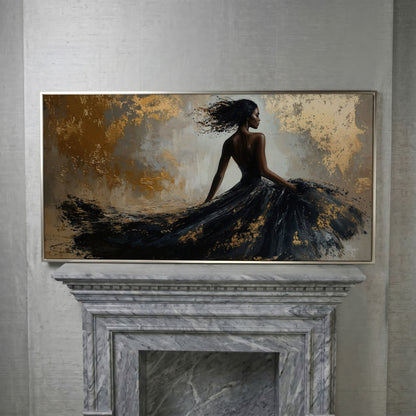 Abstract Black Dress Canvas Print in silver floating frame