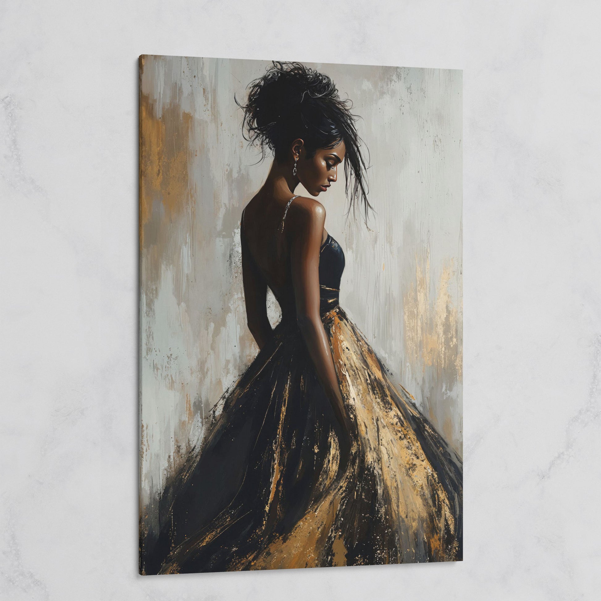 Black Woman Portrait, Back View Canvas Art on gallery wrap