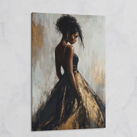 Black Woman Portrait, Back View Canvas Art on gallery wrap