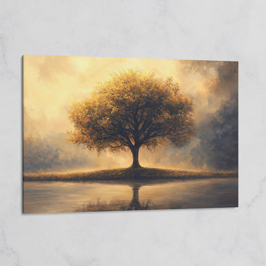 Solitary Tree on Reflective Lake Canvas on gallery wrap