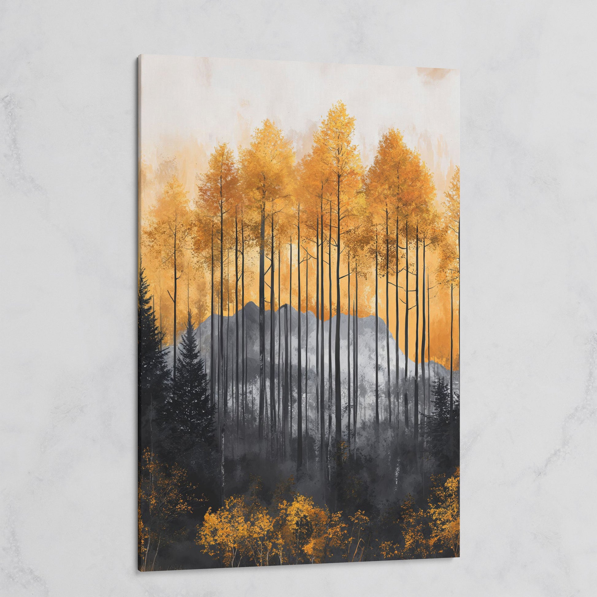 Abstract Forest Trees Canvas Print in Burnt Orange and Gray on gallery wrap