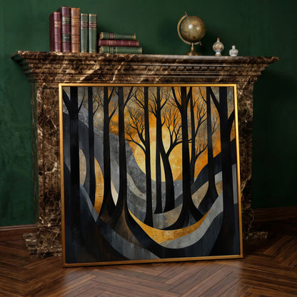 Surreal Forest Landscape Canvas in antique gold floating frame