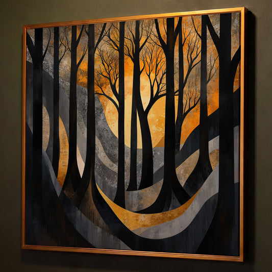 Surreal Forest Landscape Canvas shown in antique gold floating frame