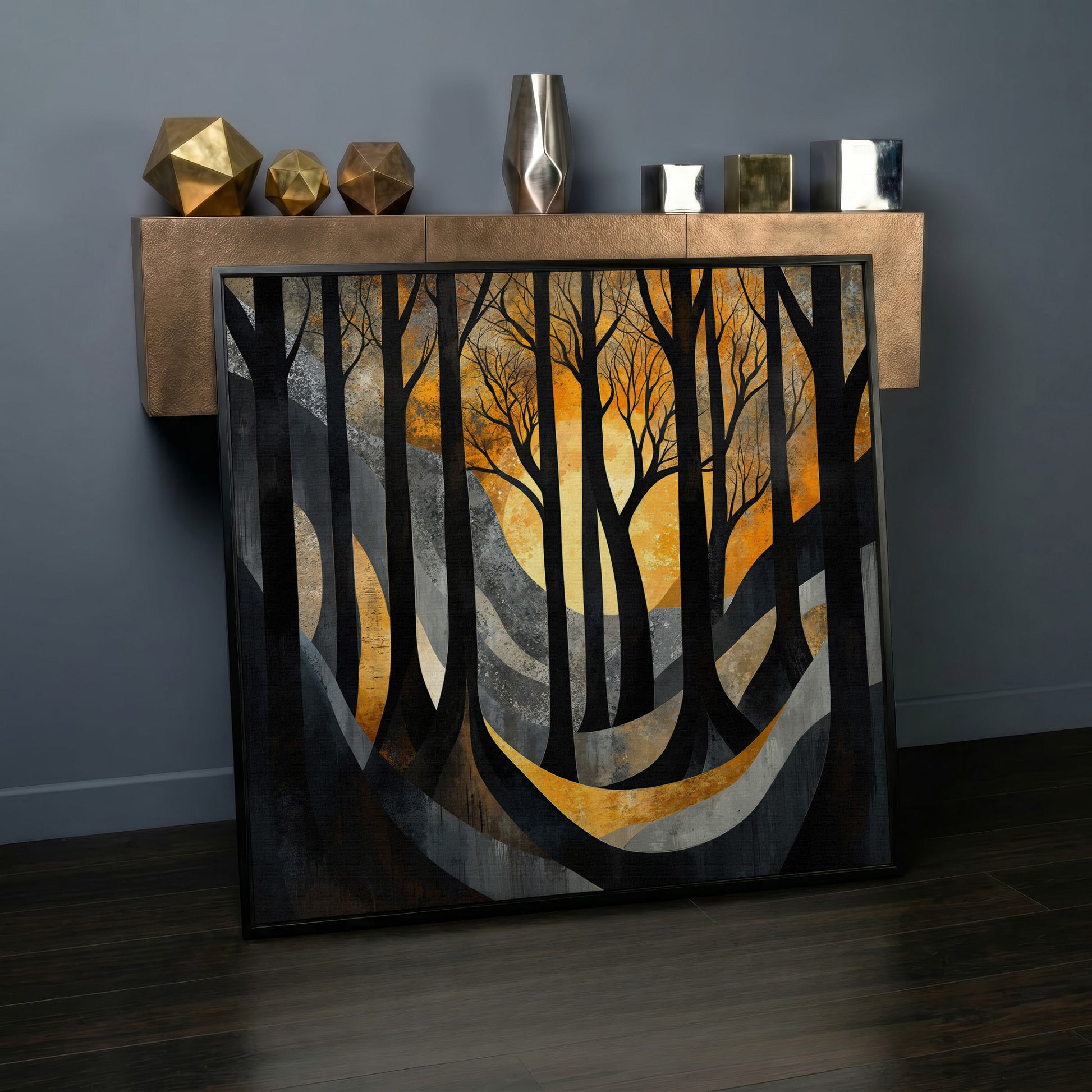 Surreal Forest Landscape Canvas in black floating frame