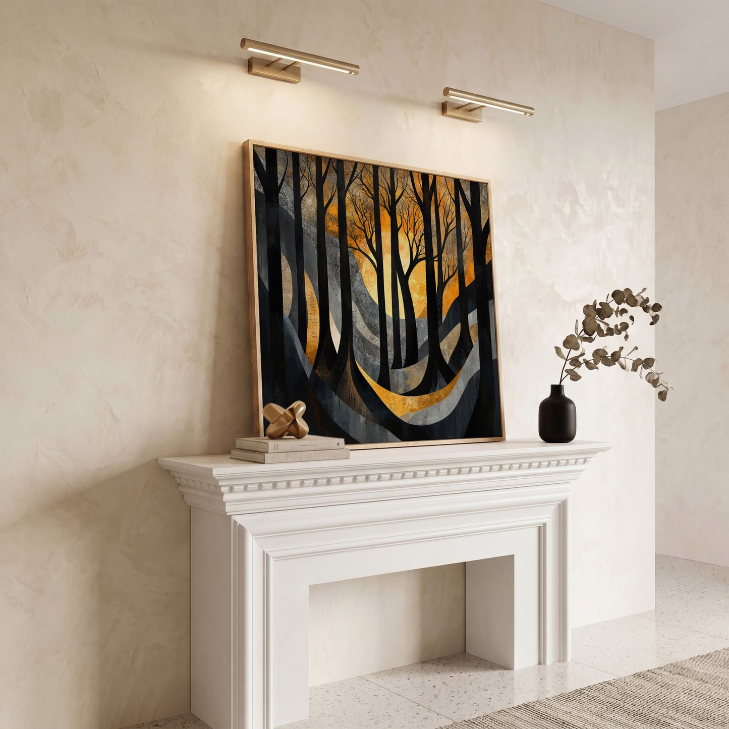 Surreal Forest Landscape Canvas in white oak floating frame