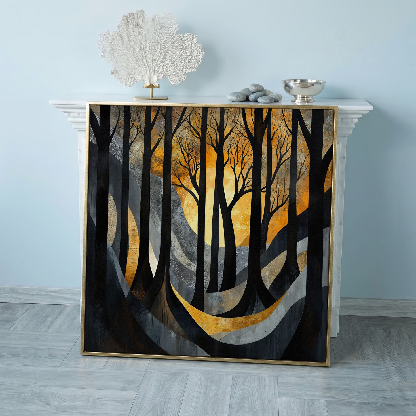 Surreal Forest Landscape Canvas in rose gold floating frame