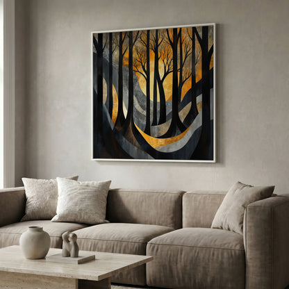 Surreal Forest Landscape Canvas in white floating frame