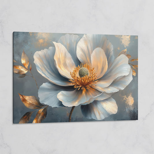 Abstract Floral Canvas in Gray and Gold on gallery wrap