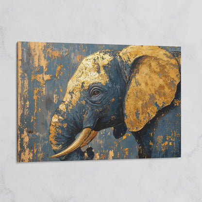 Blue and Gold Baby Elephant Portrait Canvas on gallery wrap