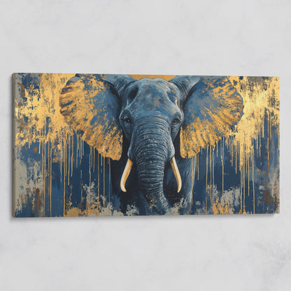 Blue and Gold Elephant Canvas Print on gallery wrap