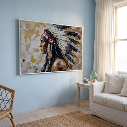 Native American Headdress Canvas in white floating frame