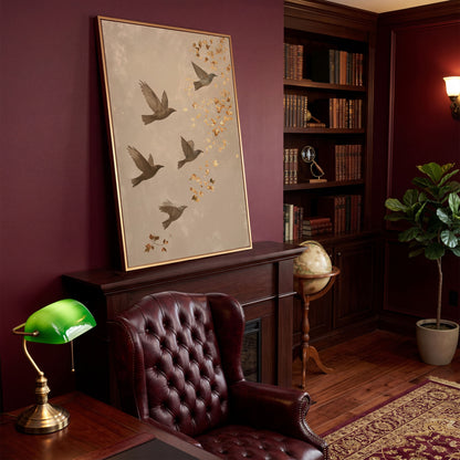 Birds in Flight Japanese-Style Canvas in antique gold floating frame