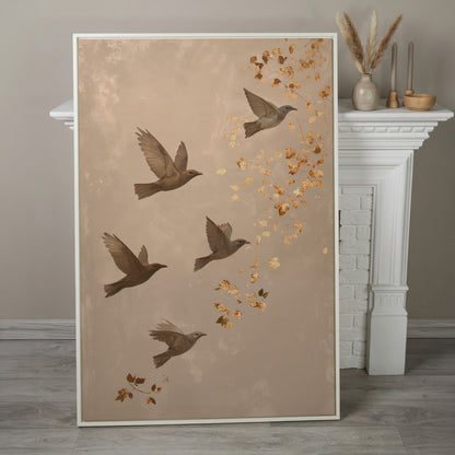 Birds in Flight Japanese-Style Canvas in white floating frame