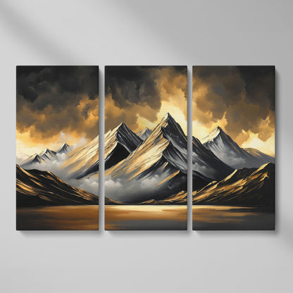 Gold and Black Mountain Canvas Print as 3-panel split version