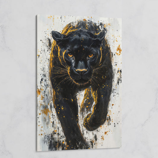 Black Panther with Gold Splatter Canvas on gallery wrap