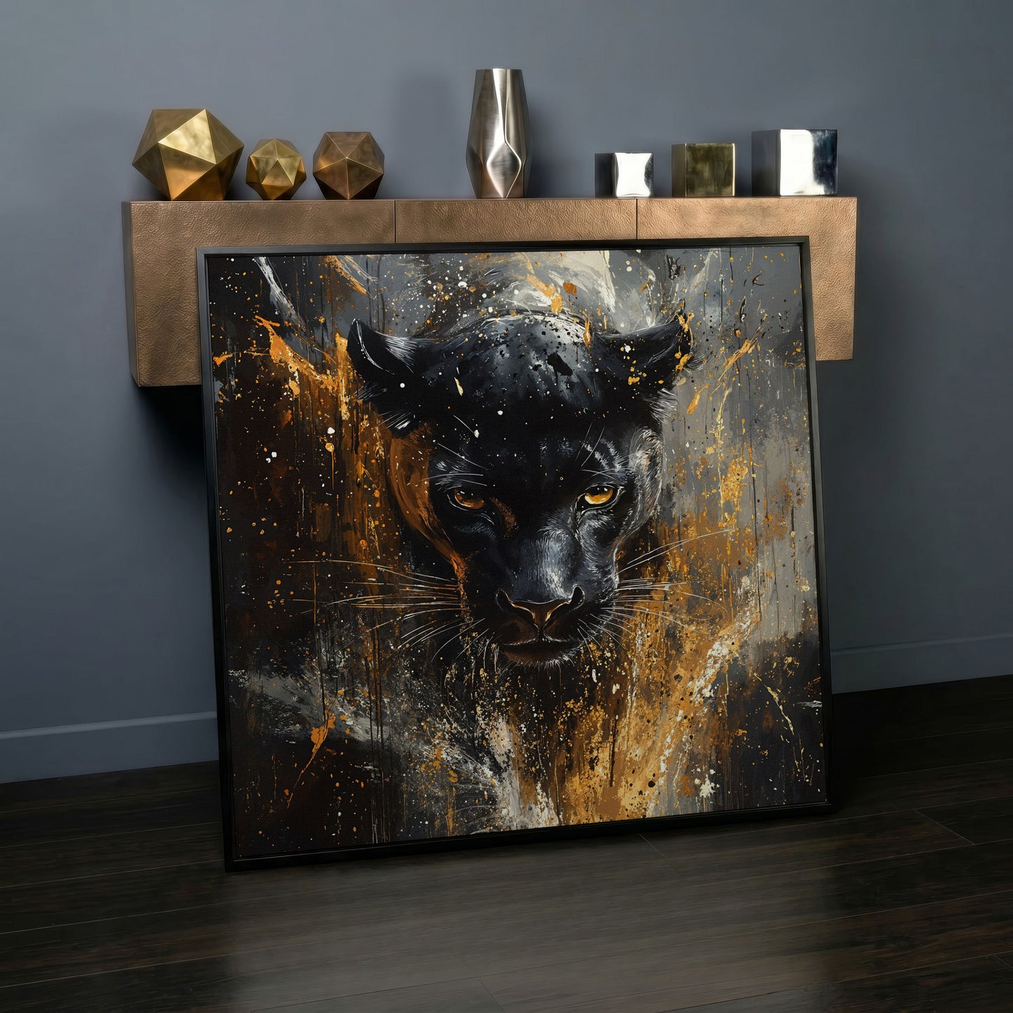 Black Panther Abstract Canvas in black floating frame