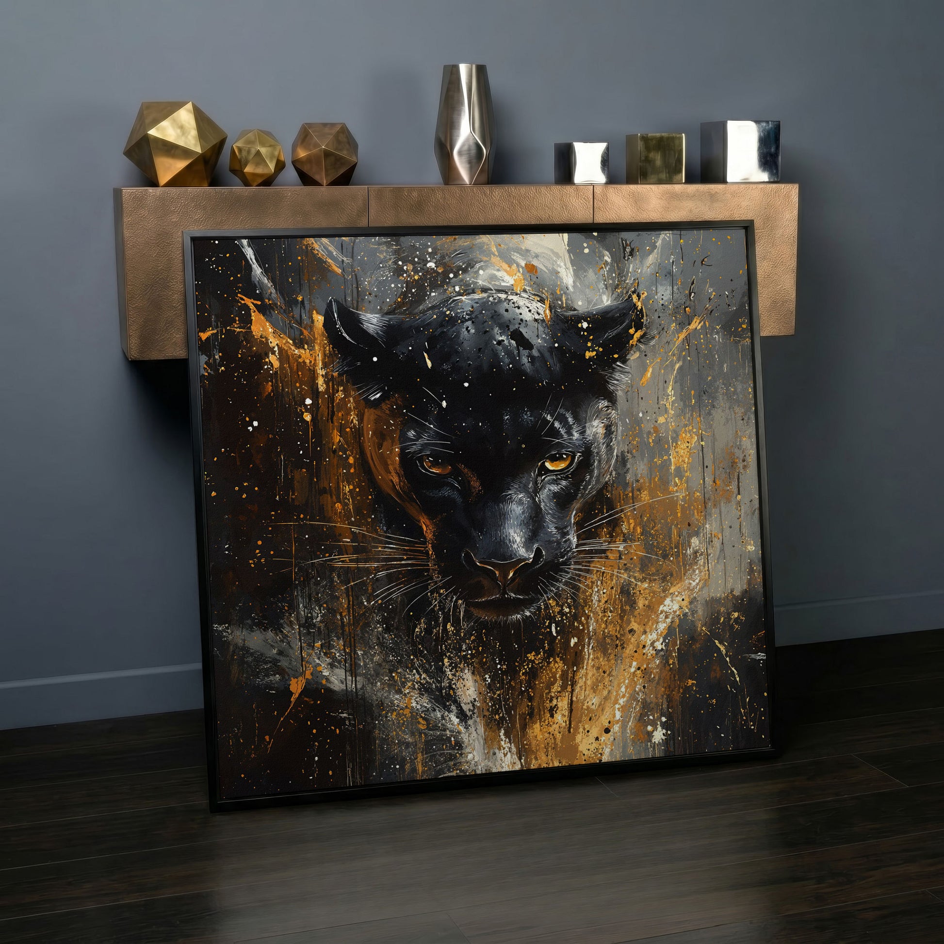 Black Panther Abstract Canvas in black floating frame
