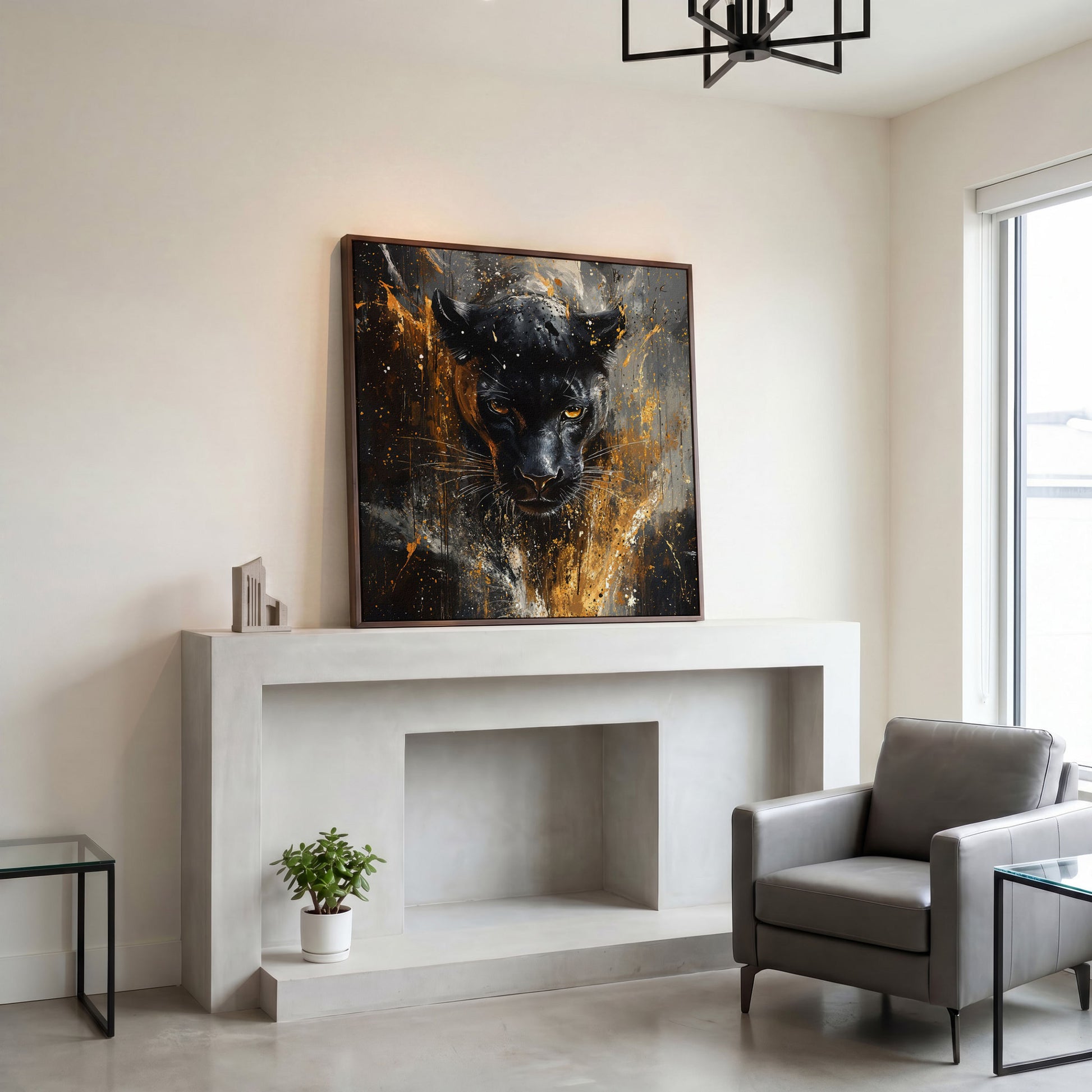 Black Panther Abstract Canvas in dark walnut floating frame