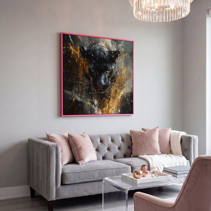 Black Panther Abstract Canvas in pink floating frame