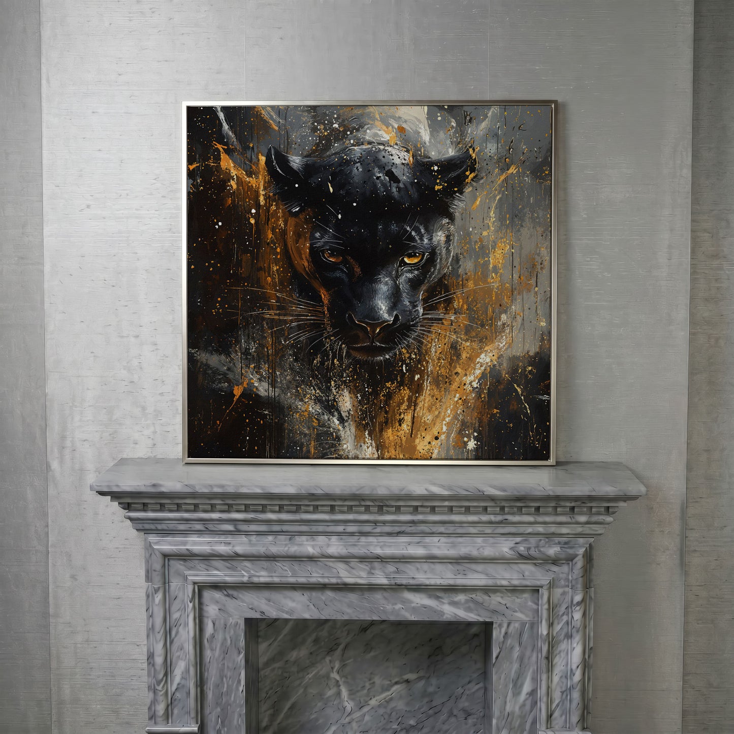 Black Panther Abstract Canvas in silver floating frame