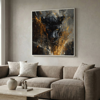 Black Panther Abstract Canvas in white floating frame