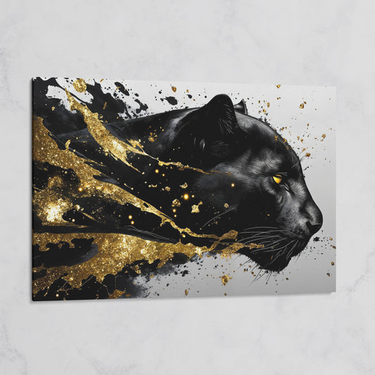 Black Panther Abstract Canvas in Gold and Onyx on gallery wrap