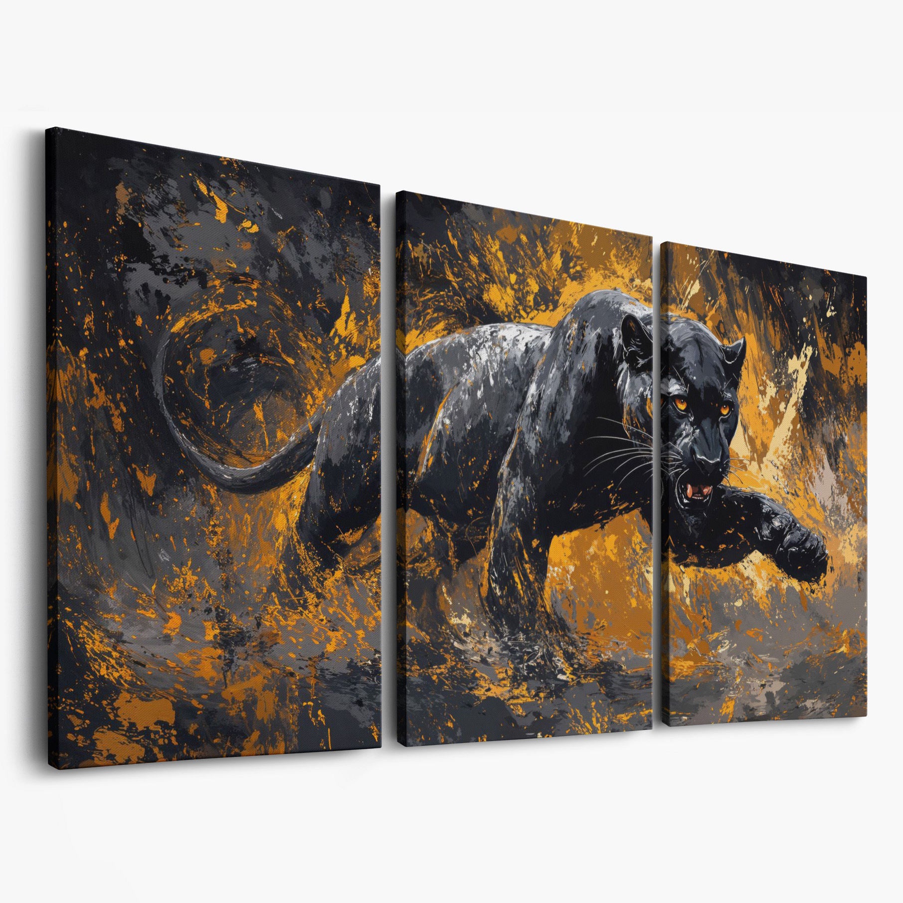 Black Panther in Motion Canvas Print as 3-panel split version