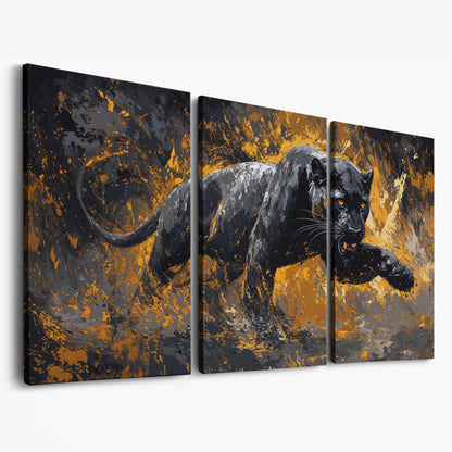 Black Panther in Motion Canvas Print as 3-panel split version