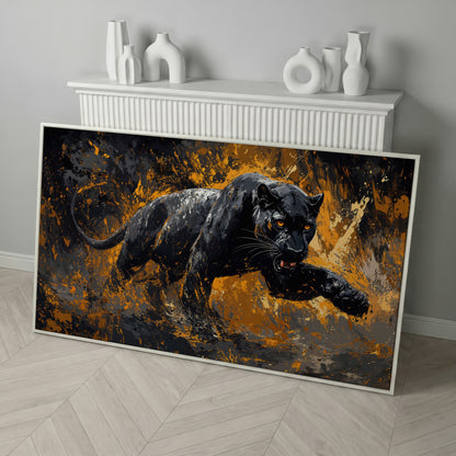 Black Panther in Motion Canvas Print in white floating frame
