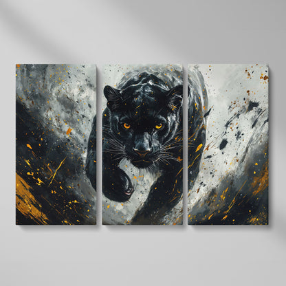 Black Panther Mid-Stride Canvas Print as 3-panel split version