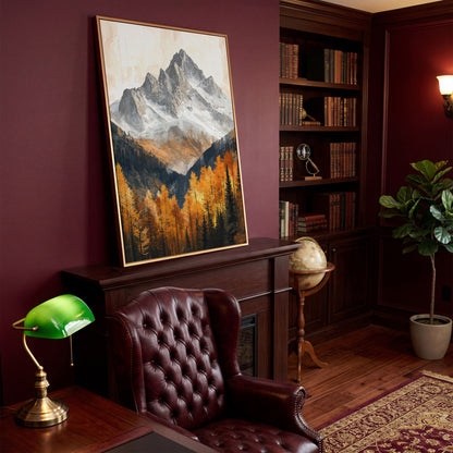 Autumn Mountain Landscape Canvas in antique gold floating frame