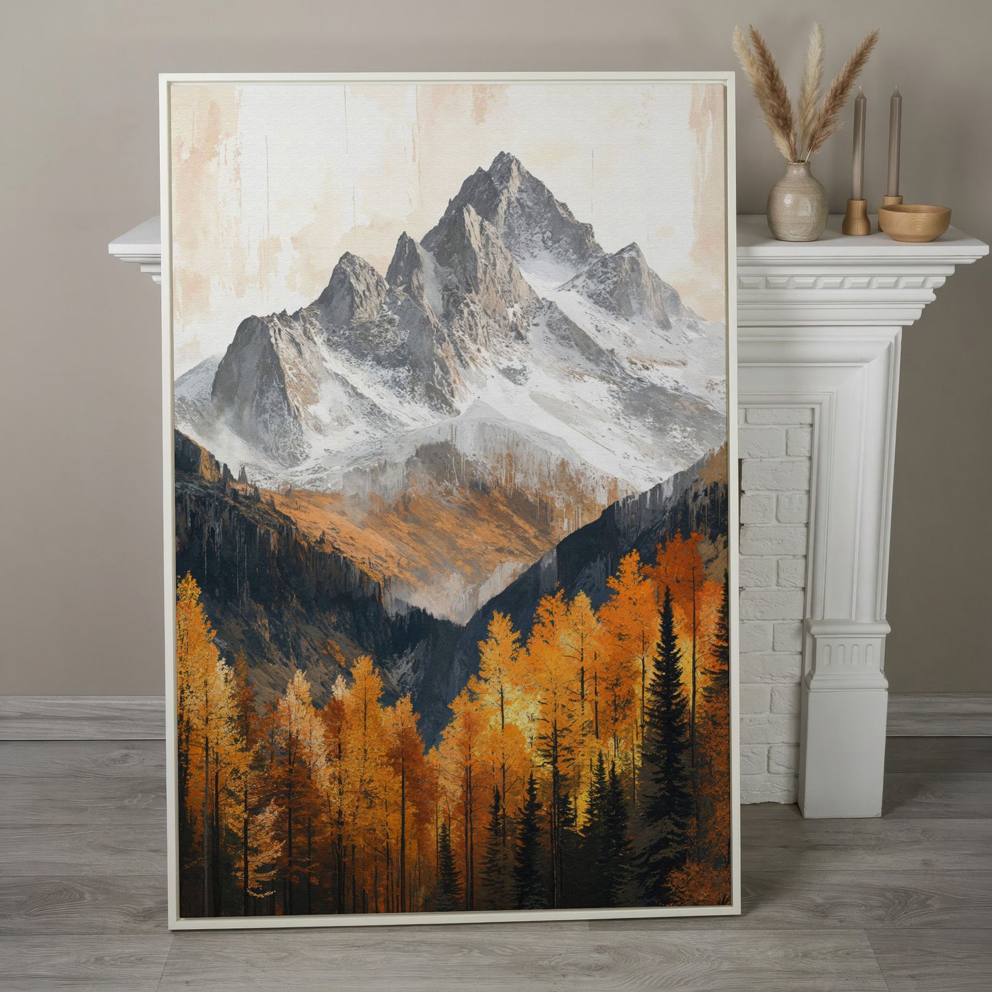 Autumn Mountain Landscape Canvas in white floating frame